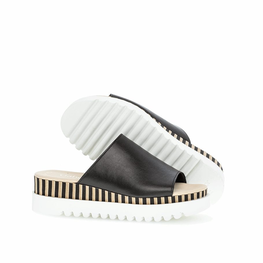 Schwarz/natur Gabor Plateau-Slipper-Sandale