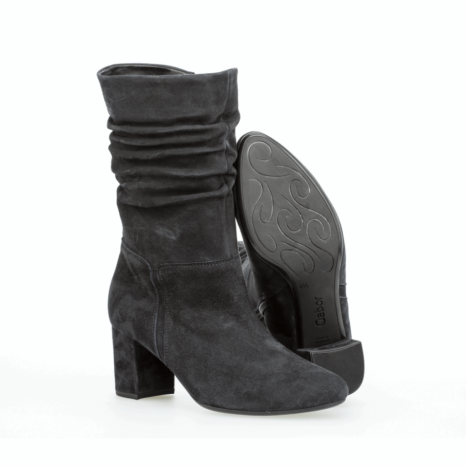 Slouch-Halbstiefel Mit Blockabsatz, Marineblauer Gabor