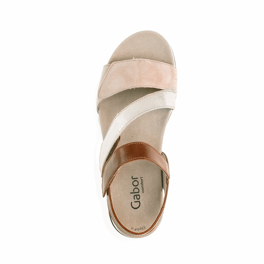 Gabor Karamell/gold/rosa Knöchelriemensandale