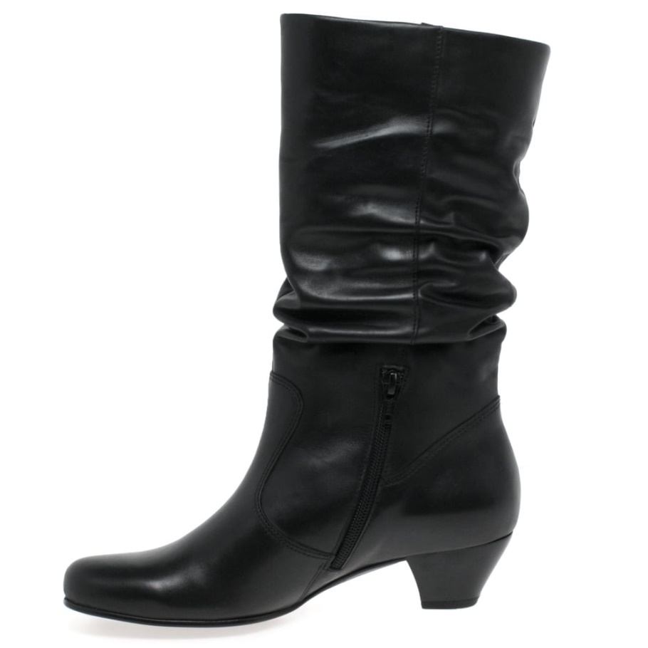 Schwarze Gabor Stiefel Aus Rachelleder Mit Breiter Passform