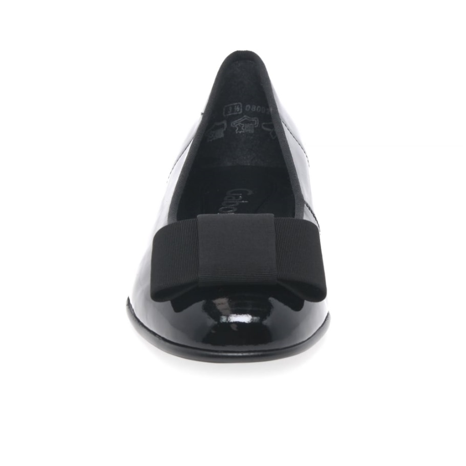 Gabor Assist Damen-Ballerinas Aus Schwarzem Lackleder Mit Schleifenbesatz