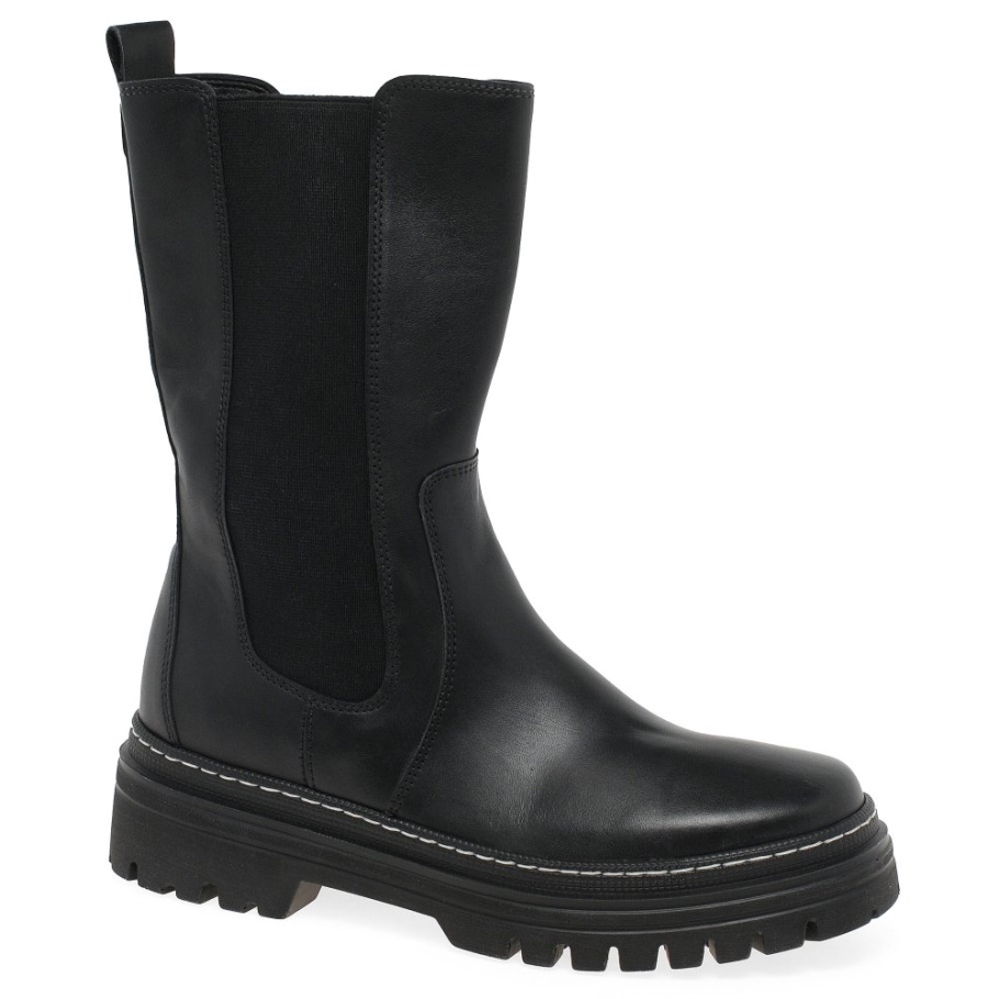 Schwarz/weiß Stich Gabor Gaby Wadenlange Damenstiefel