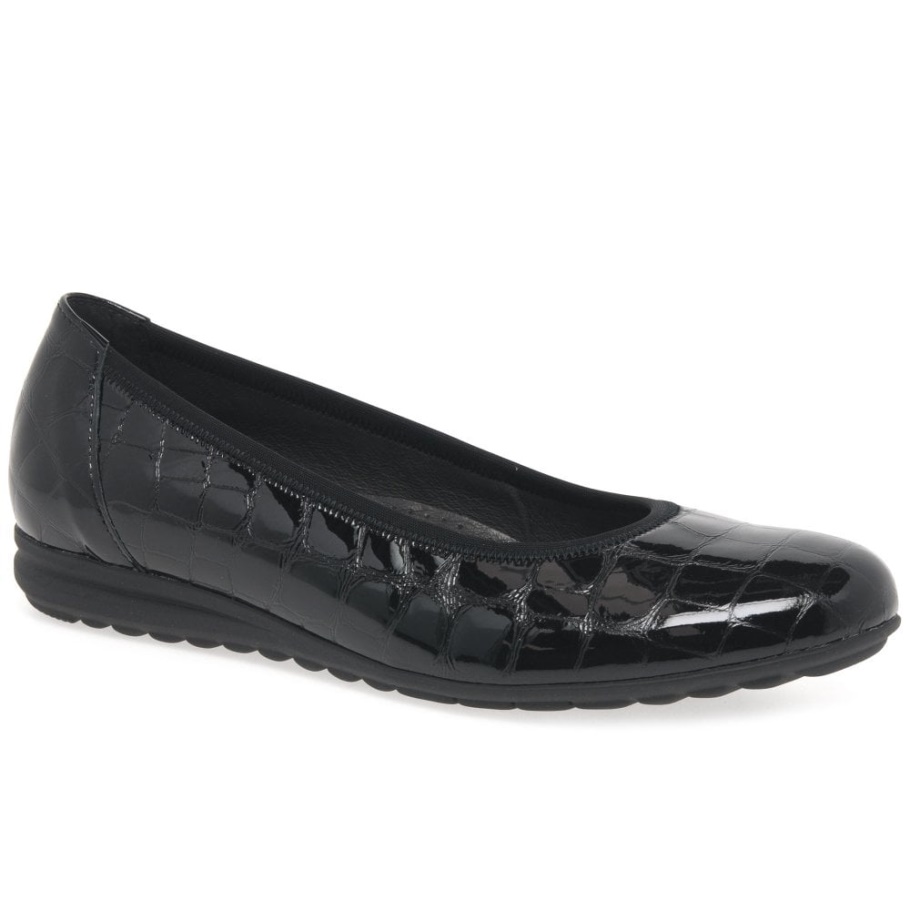Gabor Black Croc Patent Splash Damen Lässige Ballerinas