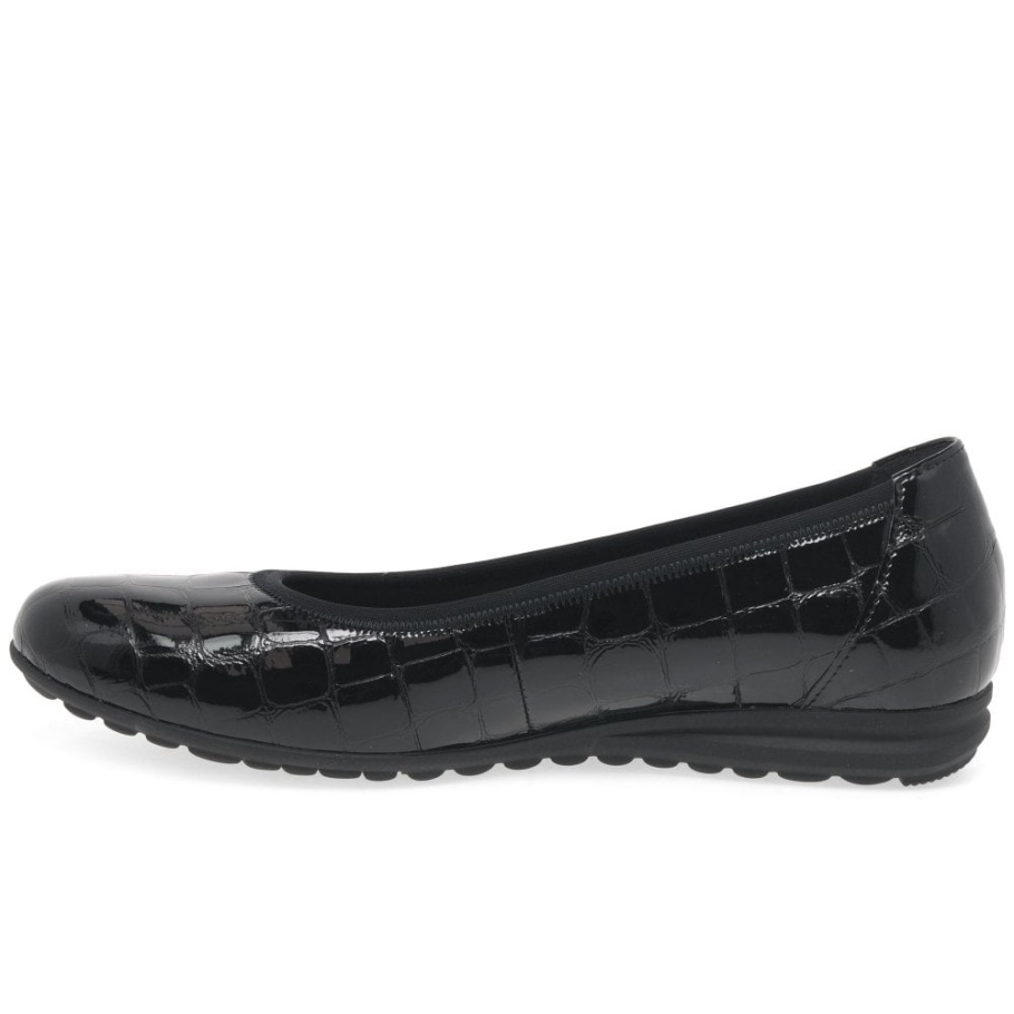 Gabor Black Croc Patent Splash Damen Lässige Ballerinas