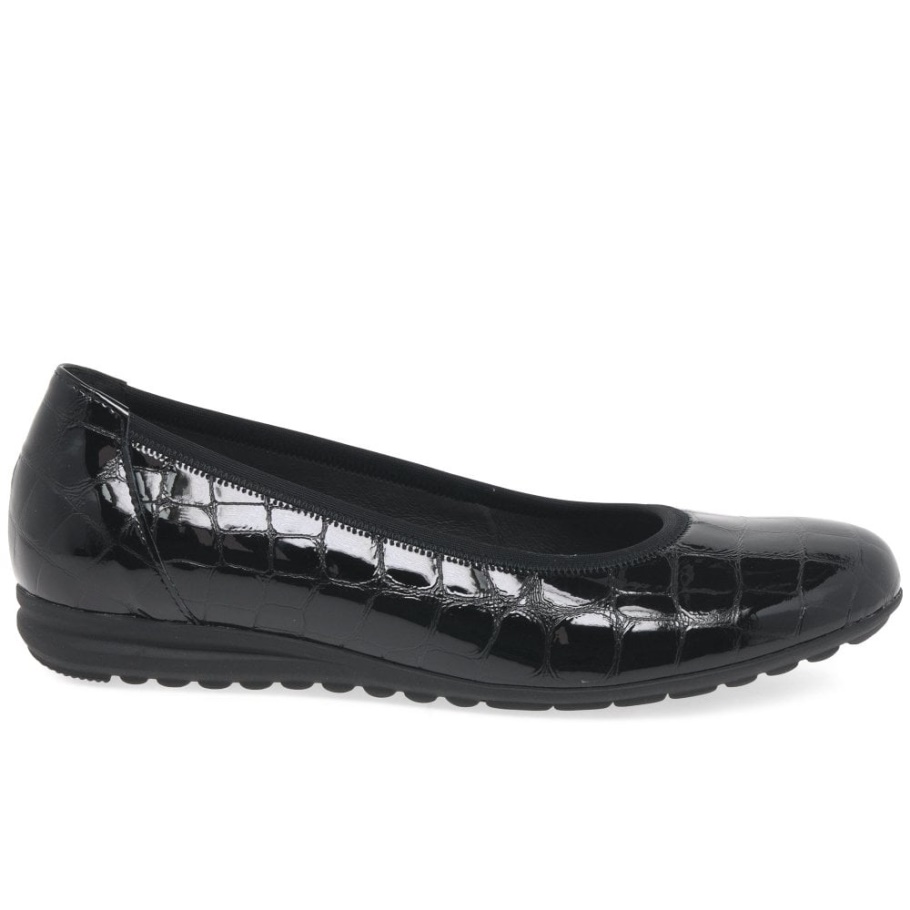 Gabor Black Croc Patent Splash Damen Lässige Ballerinas
