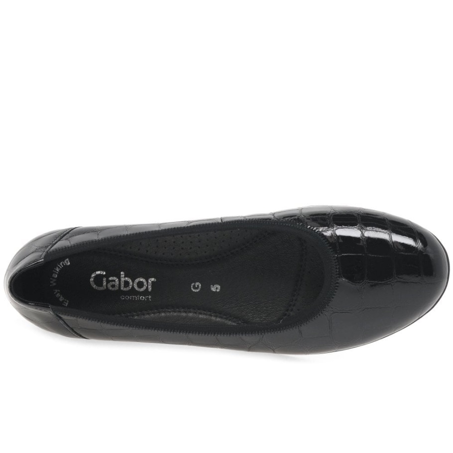 Gabor Black Croc Patent Splash Damen Lässige Ballerinas