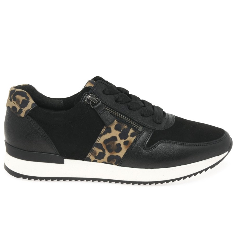 Gabor Schwarz Wildleder/leder/leopard Lulea Damen Casual Trainer