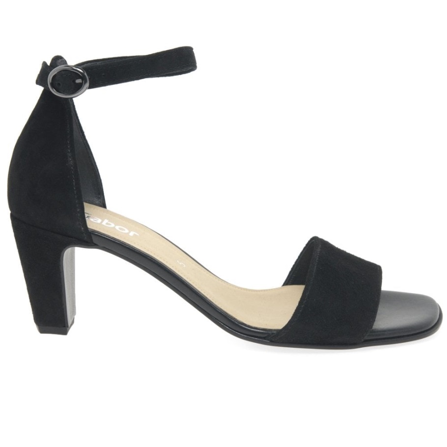 Einhorn-Damen-Sandalen Mit Hohem Absatz, Schwarzes Wildleder, Gabor